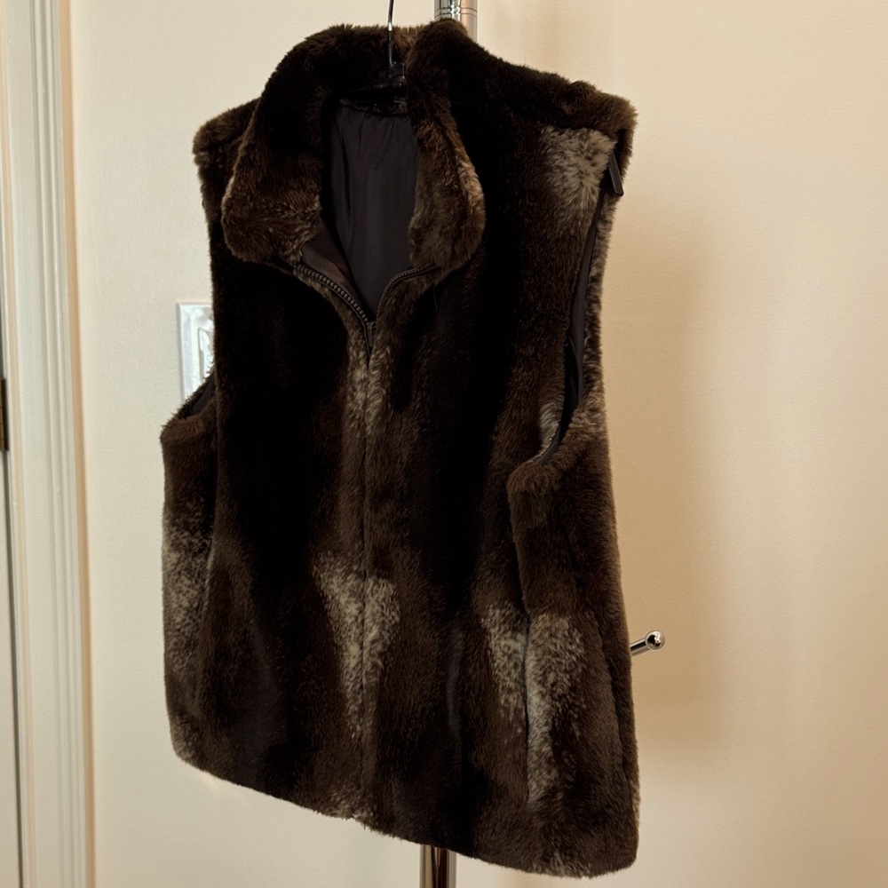 Faux Fur Reversible Vest in Rich Brown Hues